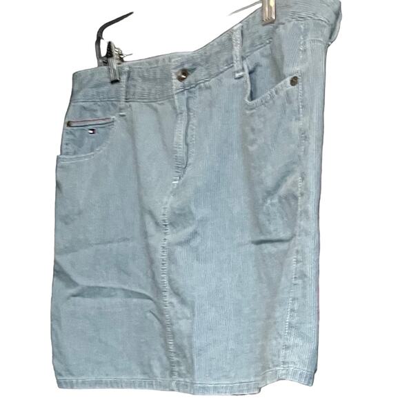 TOMMY HILFIGER FLAT FRONT MINI PENCIL SKIRT, WOMENS, 14, BLUE/WHITE STRIPES - Picture 3 of 11